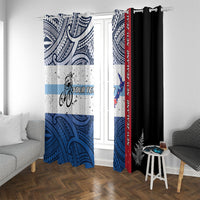 Personalised Cycling New Zealand Window Curtain Aotearoa Map Fern Maori Pattern LT22 With Grommets Blue - Polynesian Pride