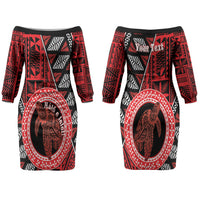 Personalised Tonga Language Week Couples Matching Off The Shoulder Long Sleeve Dress and Long Sleeve Button Shirt Heilala Turtle Malo E Lelei