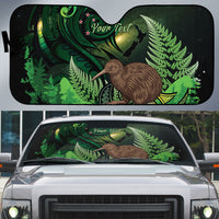 Kiwi New Zealand Personalised Auto Sun Shade Aotearoa Map Silver Fern Koru Pattern LT22 Green - Polynesian Pride