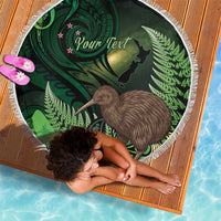 Kiwi New Zealand Personalised Beach Blanket Aotearoa Map Silver Fern Koru Pattern LT22 - Polynesian Pride