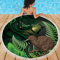 Kiwi New Zealand Personalised Beach Blanket Aotearoa Map Silver Fern Koru Pattern LT22 - Polynesian Pride