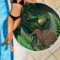 Kiwi New Zealand Personalised Beach Blanket Aotearoa Map Silver Fern Koru Pattern LT22 - Polynesian Pride