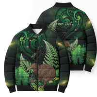 Kiwi New Zealand Personalised Bomber Puffer Jacket Aotearoa Map Silver Fern Koru Pattern LT22 - Polynesian Pride