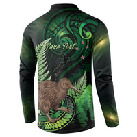 Kiwi New Zealand Personalised Button Sweatshirt Aotearoa Map Silver Fern Koru Pattern LT22 - Polynesian Pride