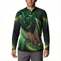 Kiwi New Zealand Personalised Button Sweatshirt Aotearoa Map Silver Fern Koru Pattern LT22 - Polynesian Pride