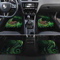 Kiwi New Zealand Personalised Car Mats Aotearoa Map Silver Fern Koru Pattern LT22 Set 4pcs Green - Polynesian Pride