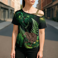 Kiwi New Zealand Personalised Cross Shoulder Shirt Aotearoa Map Silver Fern Koru Pattern LT22 - Polynesian Pride