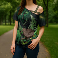 Kiwi New Zealand Personalised Cross Shoulder Shirt Aotearoa Map Silver Fern Koru Pattern LT22 - Polynesian Pride