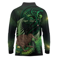 Kiwi New Zealand Personalised Long Sleeve Polo Shirt Aotearoa Map Silver Fern Koru Pattern LT22 - Polynesian Pride