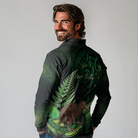 Kiwi New Zealand Personalised Long Sleeve Polo Shirt Aotearoa Map Silver Fern Koru Pattern LT22 - Polynesian Pride
