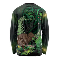 Kiwi New Zealand Personalised Long Sleeve Shirt Aotearoa Map Silver Fern Koru Pattern LT22 - Polynesian Pride