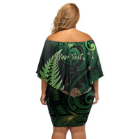 Kiwi New Zealand Personalised Off Shoulder Short Dress Aotearoa Map Silver Fern Koru Pattern LT22 - Polynesian Pride