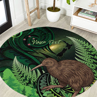 Kiwi New Zealand Personalised Round Carpet Aotearoa Map Silver Fern Koru Pattern LT22 Green - Polynesian Pride