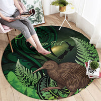 Kiwi New Zealand Personalised Round Carpet Aotearoa Map Silver Fern Koru Pattern LT22 - Polynesian Pride