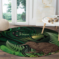Kiwi New Zealand Personalised Round Carpet Aotearoa Map Silver Fern Koru Pattern LT22 - Polynesian Pride