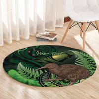 Kiwi New Zealand Personalised Round Carpet Aotearoa Map Silver Fern Koru Pattern LT22 - Polynesian Pride