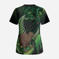 Kiwi New Zealand Personalised Scrub Top Aotearoa Map Silver Fern Koru Pattern LT22 - Polynesian Pride