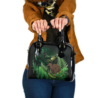 Kiwi New Zealand Personalised Shoulder Handbag Aotearoa Map Silver Fern Koru Pattern LT22 One Size Green - Polynesian Pride