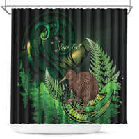 Kiwi New Zealand Personalised Shower Curtain Aotearoa Map Silver Fern Koru Pattern LT22 Green - Polynesian Pride