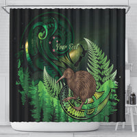 Kiwi New Zealand Personalised Shower Curtain Aotearoa Map Silver Fern Koru Pattern LT22 - Polynesian Pride