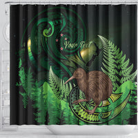 Kiwi New Zealand Personalised Shower Curtain Aotearoa Map Silver Fern Koru Pattern LT22 - Polynesian Pride