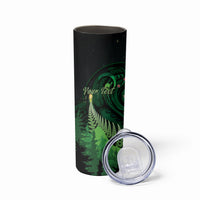 Kiwi New Zealand Personalised Skinny Tumbler Aotearoa Map Silver Fern Koru Pattern LT22 - Polynesian Pride