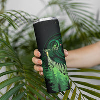 Kiwi New Zealand Personalised Skinny Tumbler Aotearoa Map Silver Fern Koru Pattern LT22 - Polynesian Pride