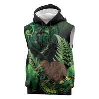Kiwi New Zealand Personalised Sleeveless Hoodie Aotearoa Map Silver Fern Koru Pattern LT22 Green - Polynesian Pride