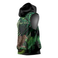 Kiwi New Zealand Personalised Sleeveless Hoodie Aotearoa Map Silver Fern Koru Pattern LT22 - Polynesian Pride