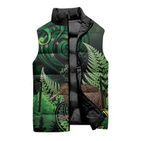 Kiwi New Zealand Personalised Sleeveless Puffer Jacket Aotearoa Map Silver Fern Koru Pattern LT22 - Polynesian Pride