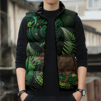 Kiwi New Zealand Personalised Sleeveless Puffer Jacket Aotearoa Map Silver Fern Koru Pattern LT22 - Polynesian Pride