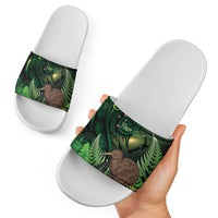 Kiwi New Zealand Personalised Slide Sandals Aotearoa Map Silver Fern Koru Pattern LT22 - Polynesian Pride
