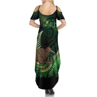 Kiwi New Zealand Personalised Summer Maxi Dress Aotearoa Map Silver Fern Koru Pattern LT22 - Polynesian Pride