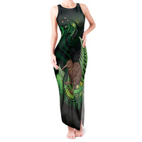 Kiwi New Zealand Personalised Tank Maxi Dress Aotearoa Map Silver Fern Koru Pattern LT22 Women Green - Polynesian Pride