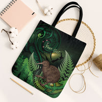 Kiwi New Zealand Personalised Tote Bag Aotearoa Map Silver Fern Koru Pattern LT22 Black Strap One Size Green - Polynesian Pride