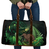 Kiwi New Zealand Personalised Travel Bag Aotearoa Map Silver Fern Koru Pattern LT22 Green - Polynesian Pride