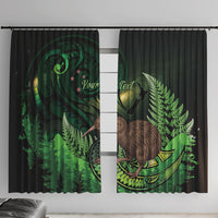 Kiwi New Zealand Personalised Window Curtain Aotearoa Map Silver Fern Koru Pattern LT22 With Hooks Green - Polynesian Pride
