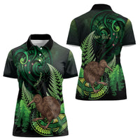 Kiwi New Zealand Personalised Women Polo Shirt Aotearoa Map Silver Fern Koru Pattern LT22 - Polynesian Pride