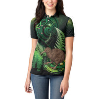 Kiwi New Zealand Personalised Women Polo Shirt Aotearoa Map Silver Fern Koru Pattern LT22 - Polynesian Pride