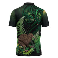 Kiwi New Zealand Personalised Zipper Polo Shirt Aotearoa Map Silver Fern Koru Pattern LT22 - Polynesian Pride