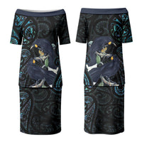 New Zealand Huia Bird Couples Matching Puletasi and Hawaiian Shirt Paua Shell Maori Pattern LT22 - Polynesian Pride