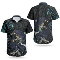 New Zealand Huia Bird Couples Matching Short Sleeve Bodycon Dress and Hawaiian Shirt Paua Shell Maori Pattern LT22 - Polynesian Pride