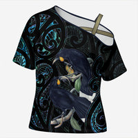 New Zealand Huia Bird Cross Shoulder Shirt Paua Shell Maori Pattern