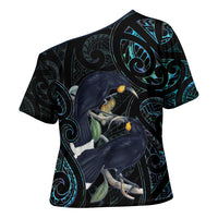 New Zealand Huia Bird Cross Shoulder Shirt Paua Shell Maori Pattern