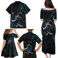 New Zealand Huia Bird Family Matching Puletasi and Hawaiian Shirt Paua Shell Maori Pattern