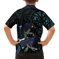 New Zealand Huia Bird Kid Hawaiian Shirt Paua Shell Maori Pattern