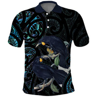 New Zealand Huia Bird Polo Shirt Paua Shell Maori Pattern