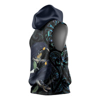 New Zealand Huia Bird Sleeveless Hoodie Paua Shell Maori Pattern