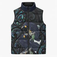 New Zealand Huia Bird Sleeveless Puffer Jacket Paua Shell Maori Pattern