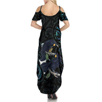 New Zealand Huia Bird Summer Maxi Dress Paua Shell Maori Pattern